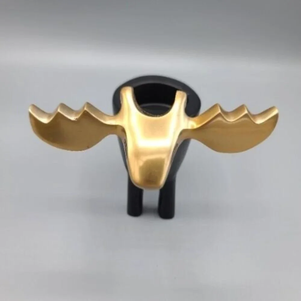 Moose and Christmas Tree Black Metal Candle Holder